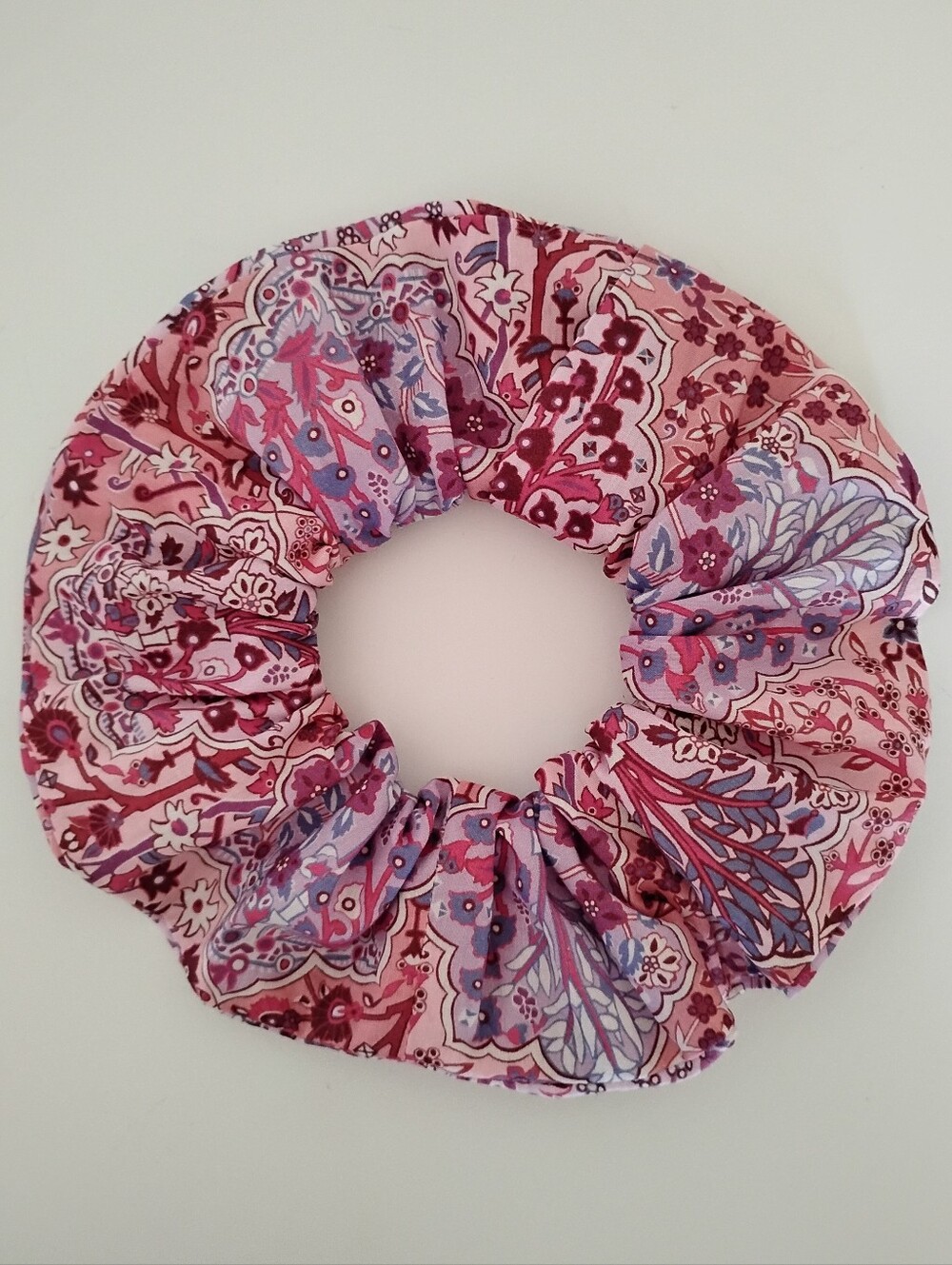 Liberty Art Fabric Tana Lawn Scrunchie Aspley  Tile Pink Purple Floral Trees